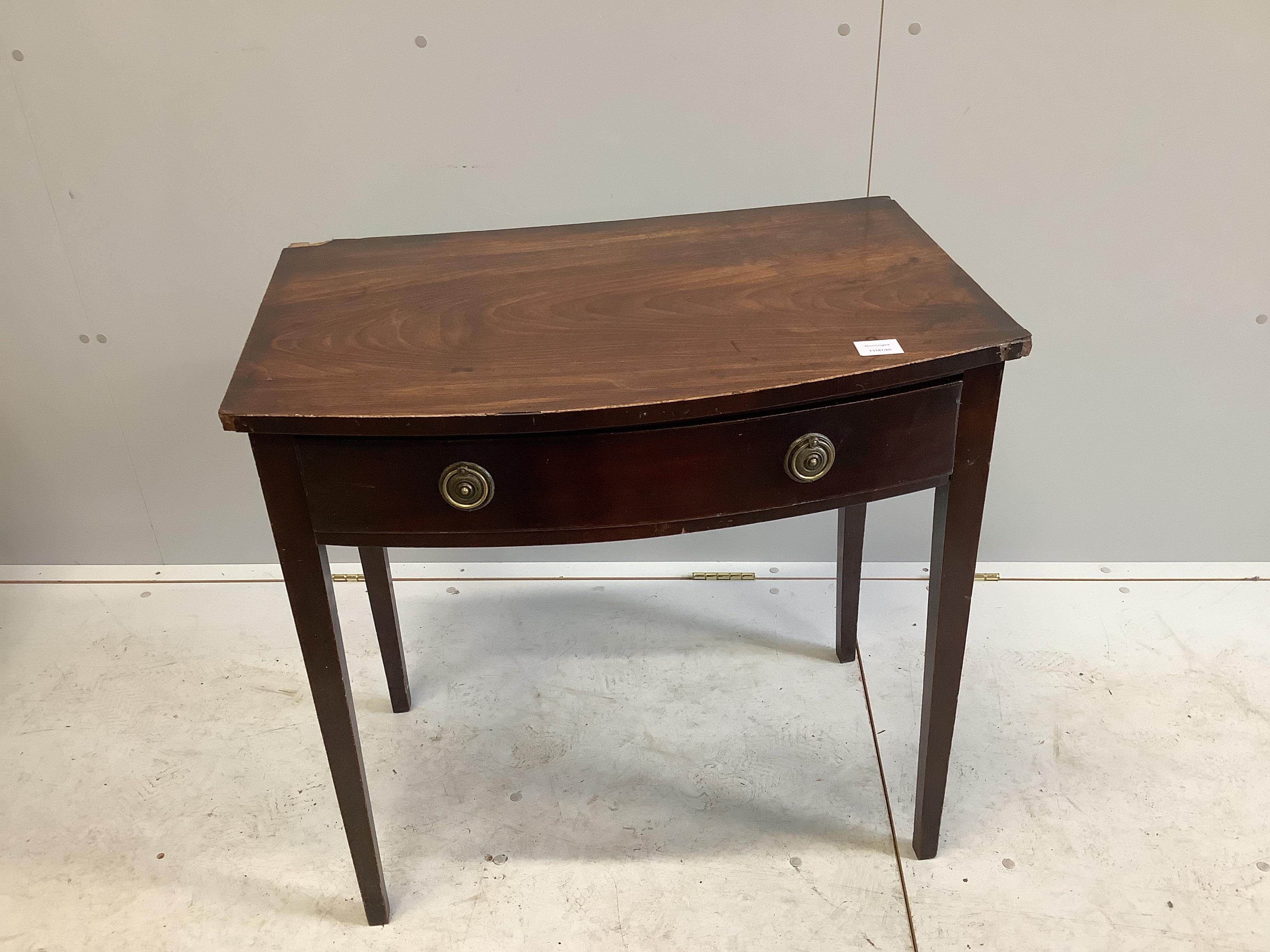 A George III mahogany bowfront side table, width 75cm, depth 49cm, height 73cm